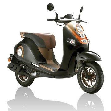 Black and brown WK Bikes MII 50 49cc Scooter. Good working order and condition