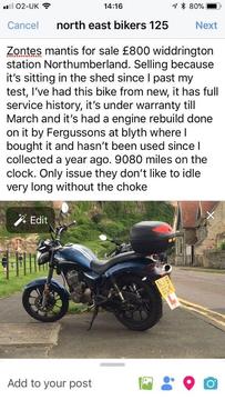 Zontes Mantis 125 motorbike for sale £800