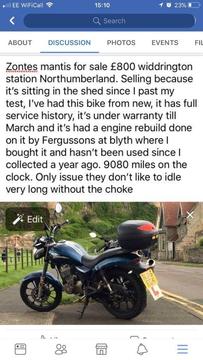 zontes Mantis 125 2016 - Low mileage. 1 owner from new. Warranty until March